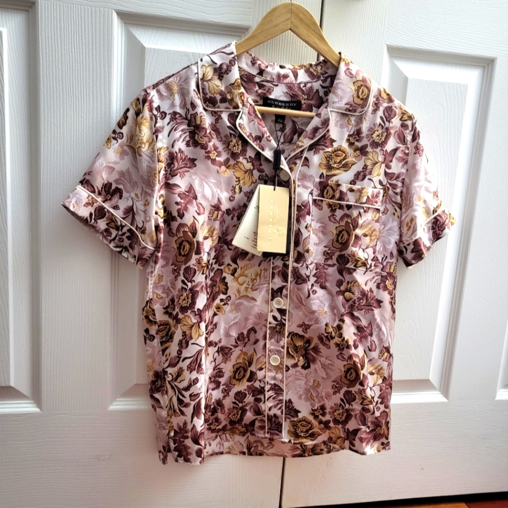 Burberry 100% Silk Floral Button Down Shirt for women